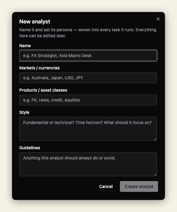 Manual analyst creation form