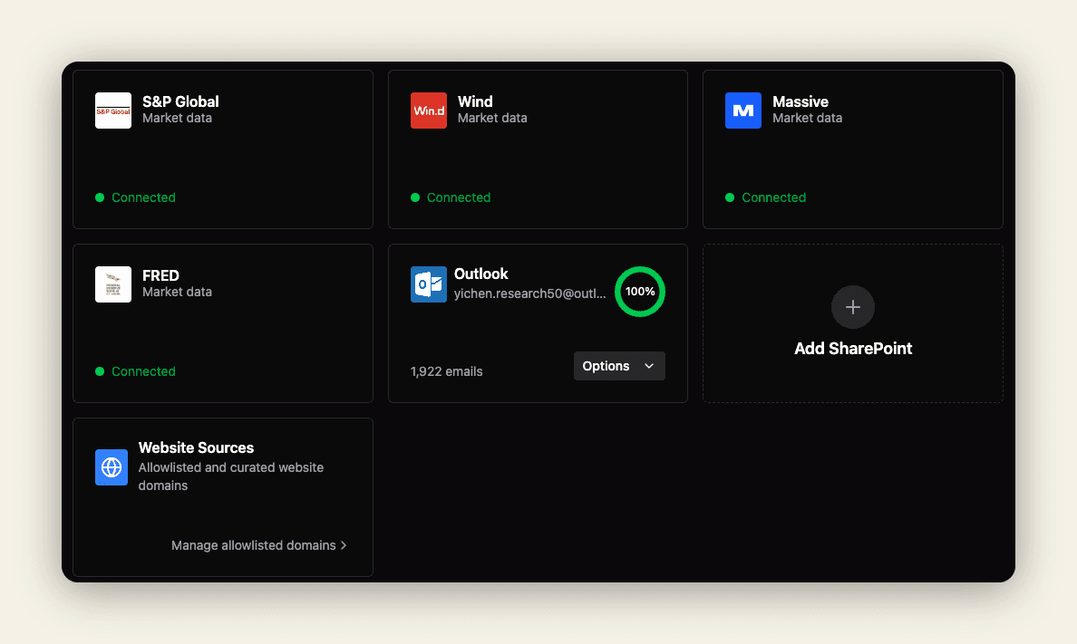 The Data Sources page showing connected providers