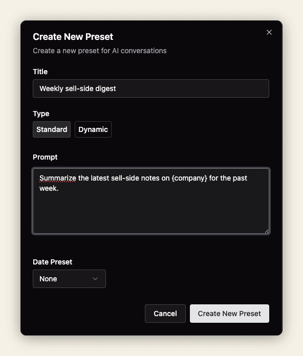 Creating presets