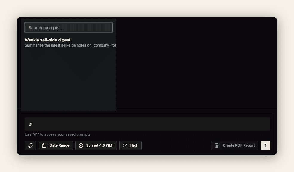 Filtering saved presets by typing after @ in the prompt bar