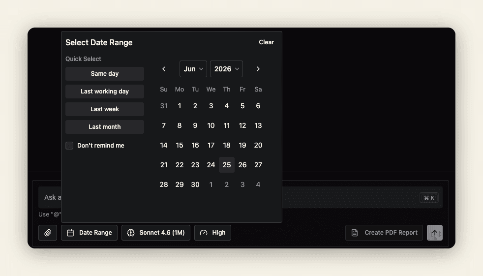 Date Range picker in the prompt bar
