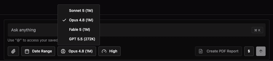 Model picker showing available models